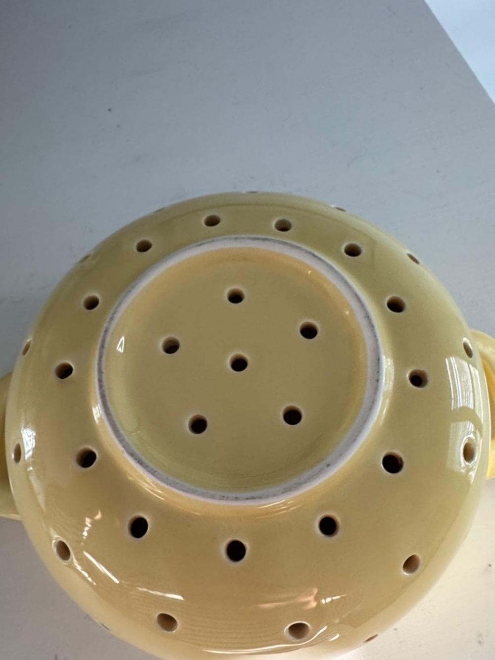 Yellow Small Ceramic Colander - Dual Handle Kitchen Strainer - Picture 4 of 7